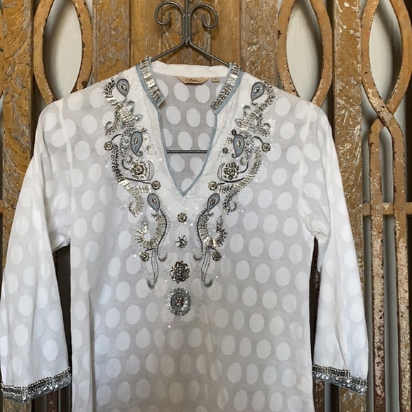 SULU DESIGNER BEADED TUNIC TOP 6 EXCELLENT - Picture 4 of 8